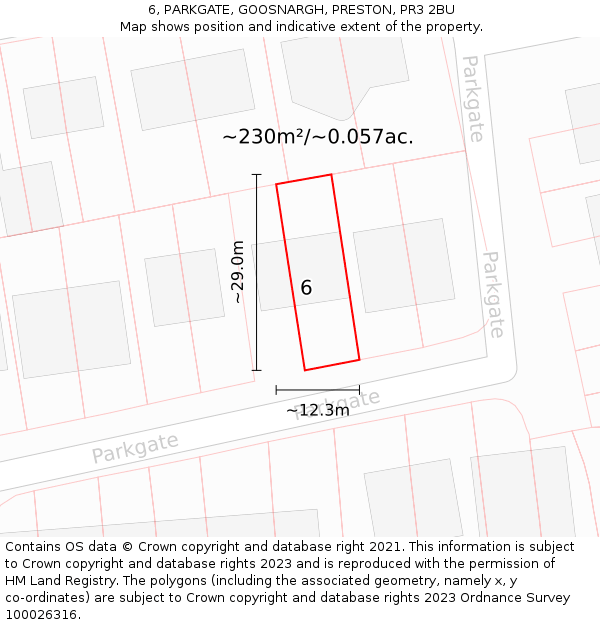 6, PARKGATE, GOOSNARGH, PRESTON, PR3 2BU: Plot and title map