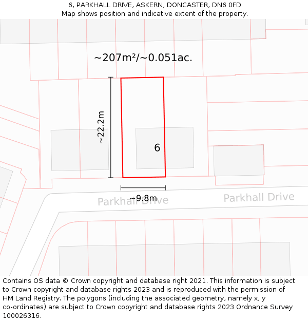 6, PARKHALL DRIVE, ASKERN, DONCASTER, DN6 0FD: Plot and title map