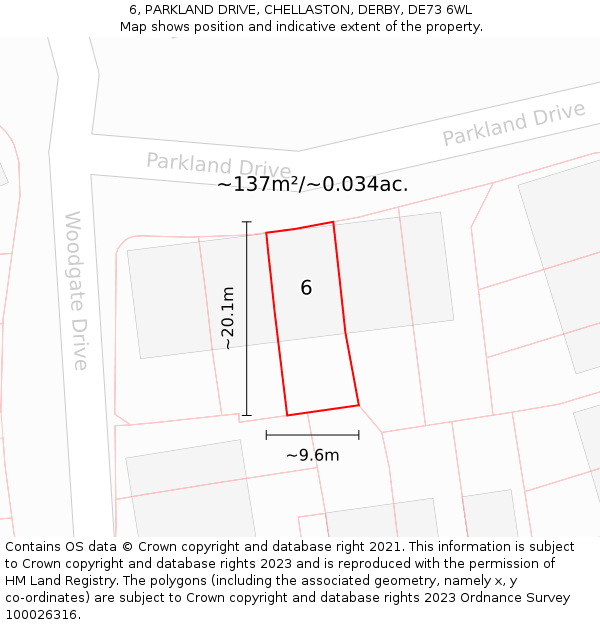 6, PARKLAND DRIVE, CHELLASTON, DERBY, DE73 6WL: Plot and title map
