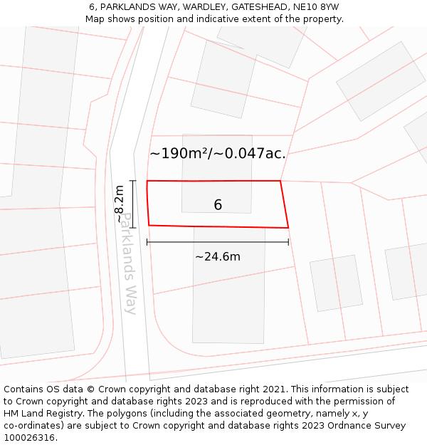 6, PARKLANDS WAY, WARDLEY, GATESHEAD, NE10 8YW: Plot and title map