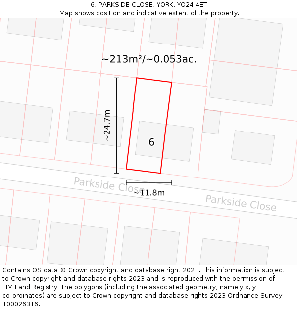 6, PARKSIDE CLOSE, YORK, YO24 4ET: Plot and title map