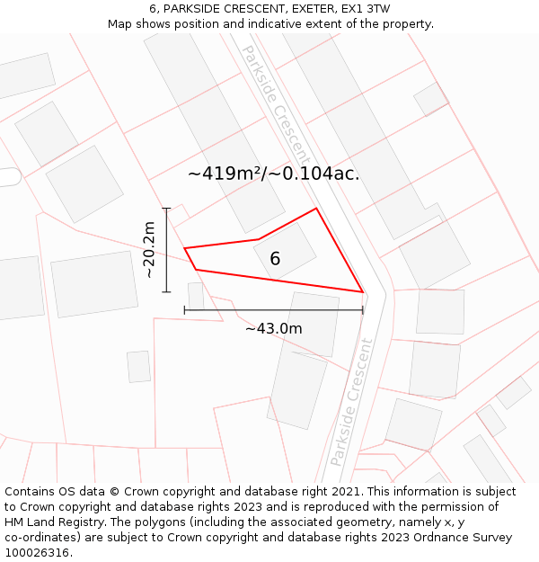 6, PARKSIDE CRESCENT, EXETER, EX1 3TW: Plot and title map
