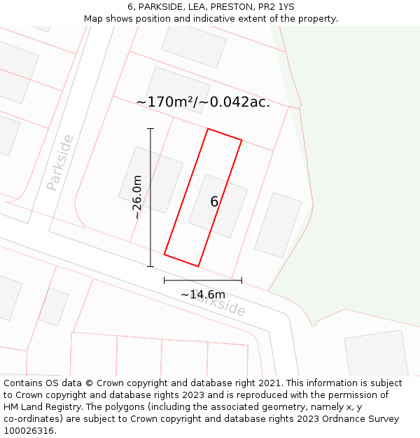 6, PARKSIDE, LEA, PRESTON, PR2 1YS: Plot and title map