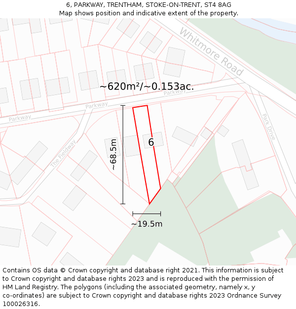 6, PARKWAY, TRENTHAM, STOKE-ON-TRENT, ST4 8AG: Plot and title map