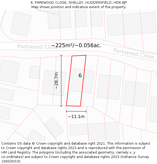 6, PARKWOOD CLOSE, SHELLEY, HUDDERSFIELD, HD8 8JP: Plot and title map