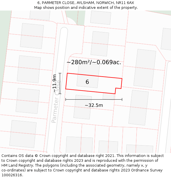 6, PARMETER CLOSE, AYLSHAM, NORWICH, NR11 6AX: Plot and title map
