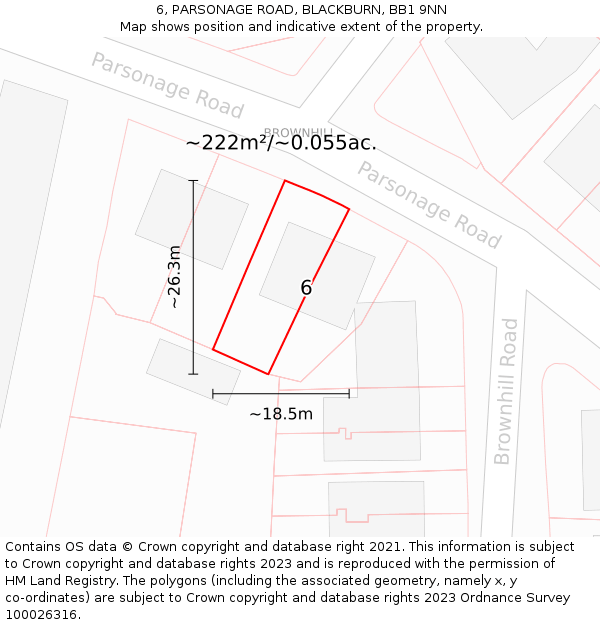 6, PARSONAGE ROAD, BLACKBURN, BB1 9NN: Plot and title map
