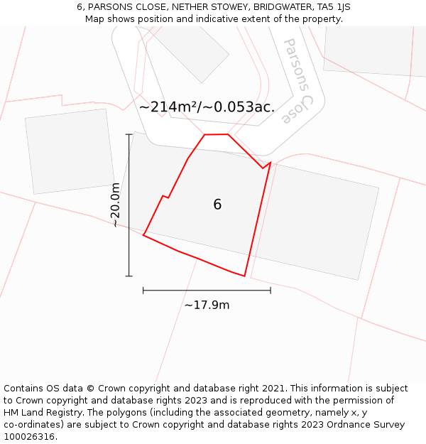 6, PARSONS CLOSE, NETHER STOWEY, BRIDGWATER, TA5 1JS: Plot and title map