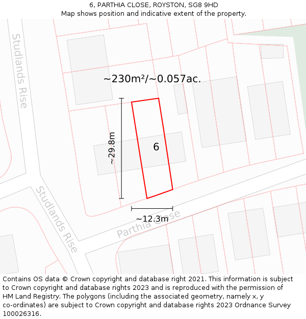 6, PARTHIA CLOSE, ROYSTON, SG8 9HD: Plot and title map