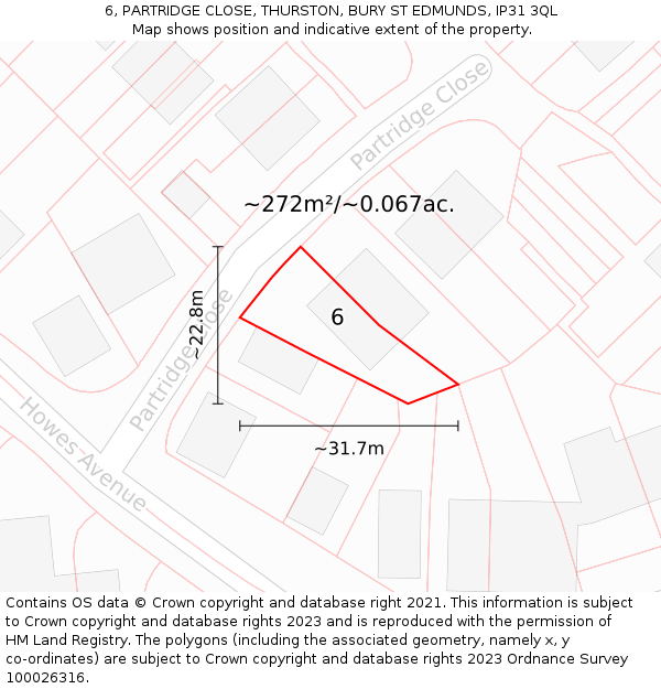 6, PARTRIDGE CLOSE, THURSTON, BURY ST EDMUNDS, IP31 3QL: Plot and title map