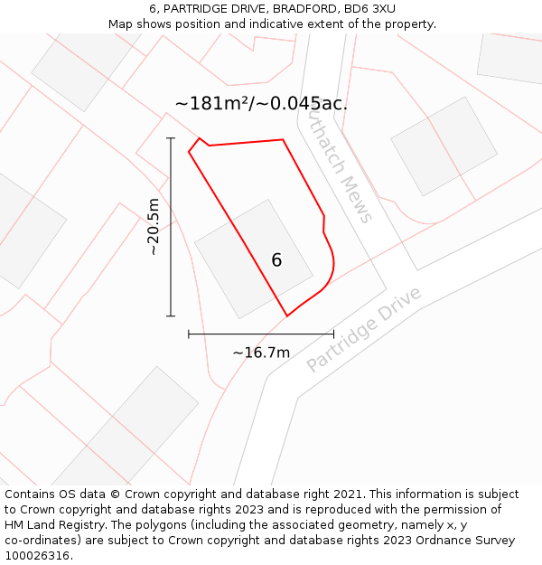 6, PARTRIDGE DRIVE, BRADFORD, BD6 3XU: Plot and title map