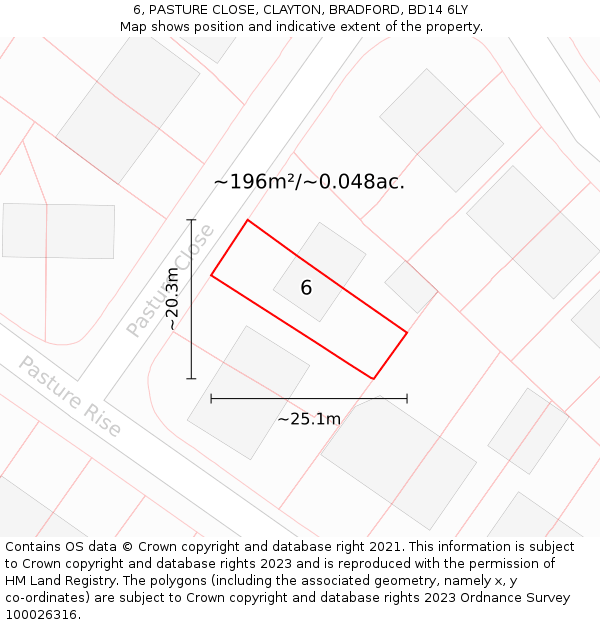 6, PASTURE CLOSE, CLAYTON, BRADFORD, BD14 6LY: Plot and title map