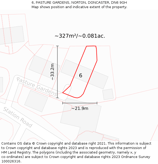 6, PASTURE GARDENS, NORTON, DONCASTER, DN6 9GH: Plot and title map