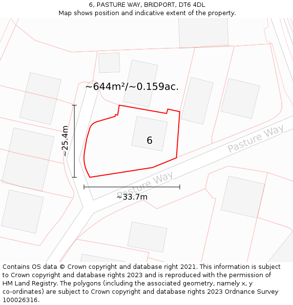 6, PASTURE WAY, BRIDPORT, DT6 4DL: Plot and title map
