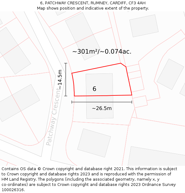 6, PATCHWAY CRESCENT, RUMNEY, CARDIFF, CF3 4AH: Plot and title map