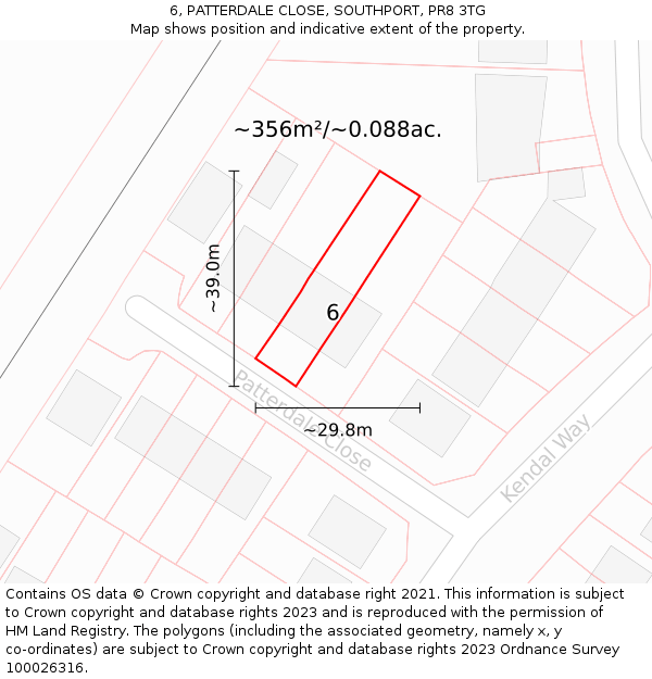 6, PATTERDALE CLOSE, SOUTHPORT, PR8 3TG: Plot and title map