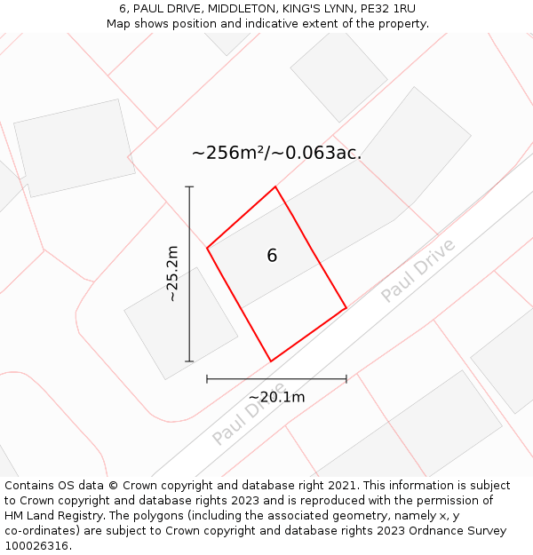 6, PAUL DRIVE, MIDDLETON, KING'S LYNN, PE32 1RU: Plot and title map