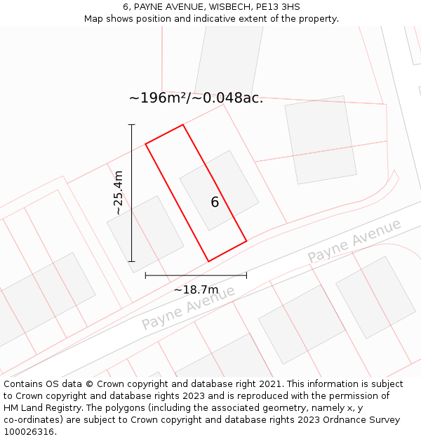 6, PAYNE AVENUE, WISBECH, PE13 3HS: Plot and title map