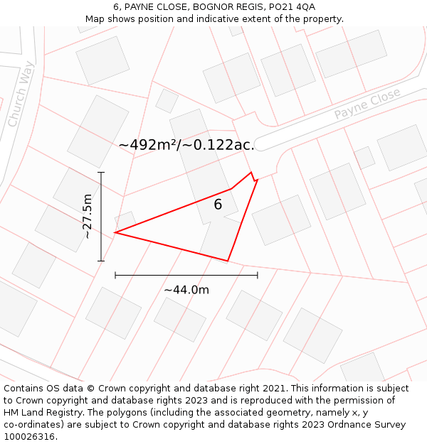 6, PAYNE CLOSE, BOGNOR REGIS, PO21 4QA: Plot and title map