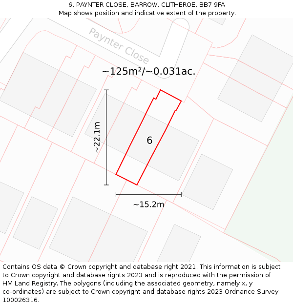 6, PAYNTER CLOSE, BARROW, CLITHEROE, BB7 9FA: Plot and title map