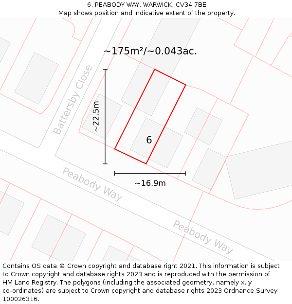 6, PEABODY WAY, WARWICK, CV34 7BE: Plot and title map