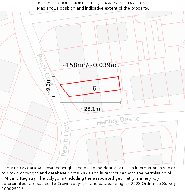 6, PEACH CROFT, NORTHFLEET, GRAVESEND, DA11 8ST: Plot and title map