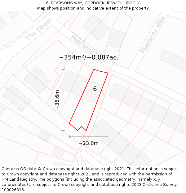 6, PEARSONS WAY, COPDOCK, IPSWICH, IP8 3LG: Plot and title map