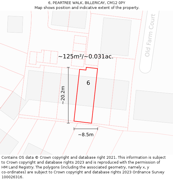6, PEARTREE WALK, BILLERICAY, CM12 0PY: Plot and title map