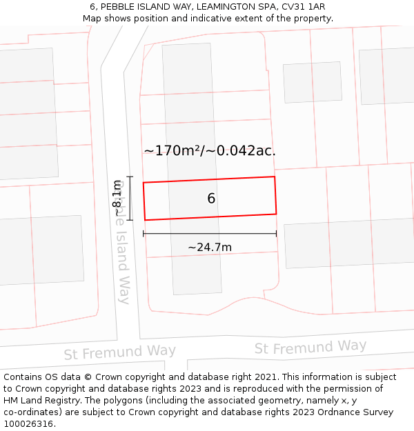 6, PEBBLE ISLAND WAY, LEAMINGTON SPA, CV31 1AR: Plot and title map