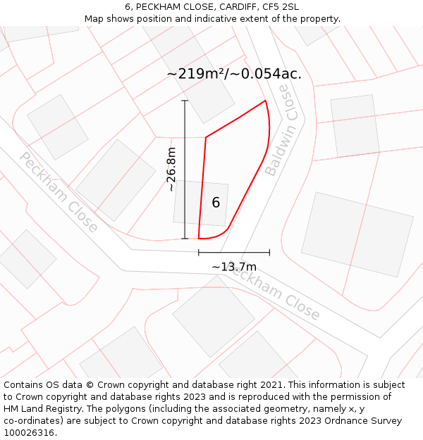 6, PECKHAM CLOSE, CARDIFF, CF5 2SL: Plot and title map