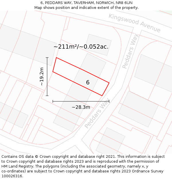 6, PEDDARS WAY, TAVERHAM, NORWICH, NR8 6UN: Plot and title map