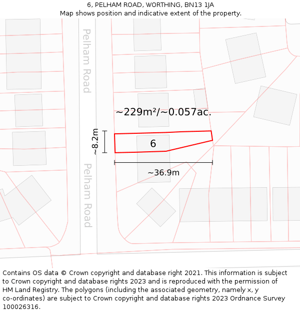 6, PELHAM ROAD, WORTHING, BN13 1JA: Plot and title map