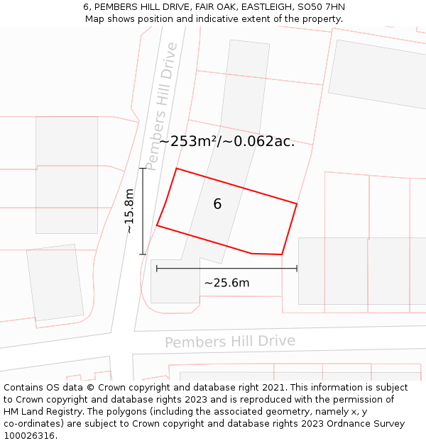 6, PEMBERS HILL DRIVE, FAIR OAK, EASTLEIGH, SO50 7HN: Plot and title map