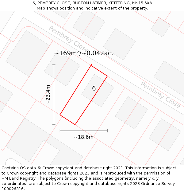 6, PEMBREY CLOSE, BURTON LATIMER, KETTERING, NN15 5XA: Plot and title map