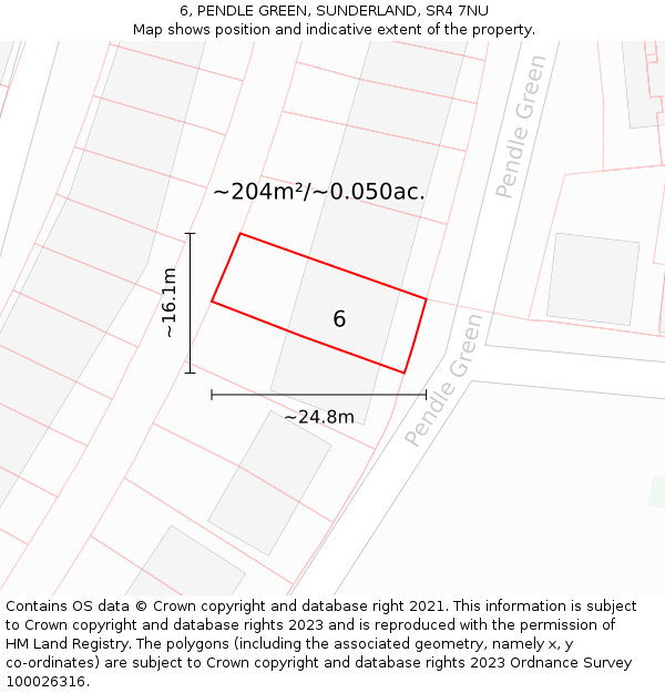 6, PENDLE GREEN, SUNDERLAND, SR4 7NU: Plot and title map