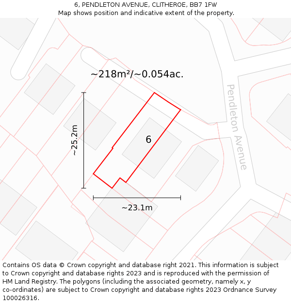 6, PENDLETON AVENUE, CLITHEROE, BB7 1FW: Plot and title map