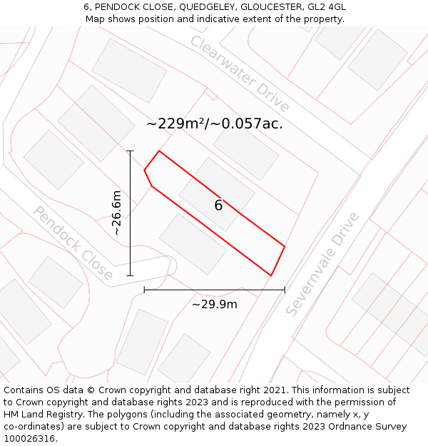 6, PENDOCK CLOSE, QUEDGELEY, GLOUCESTER, GL2 4GL: Plot and title map