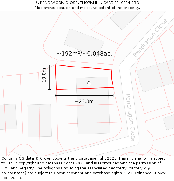6, PENDRAGON CLOSE, THORNHILL, CARDIFF, CF14 9BD: Plot and title map