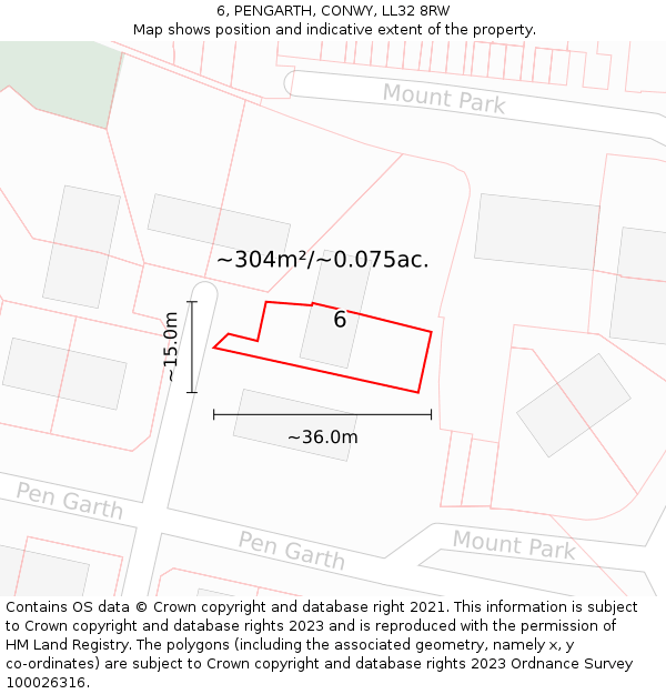 6, PENGARTH, CONWY, LL32 8RW: Plot and title map