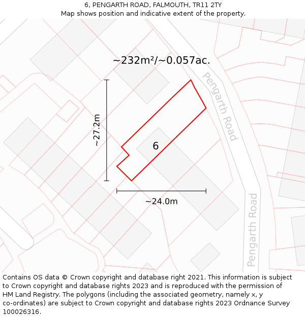 6, PENGARTH ROAD, FALMOUTH, TR11 2TY: Plot and title map