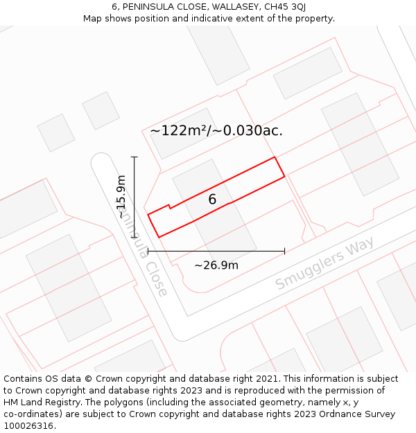 6, PENINSULA CLOSE, WALLASEY, CH45 3QJ: Plot and title map