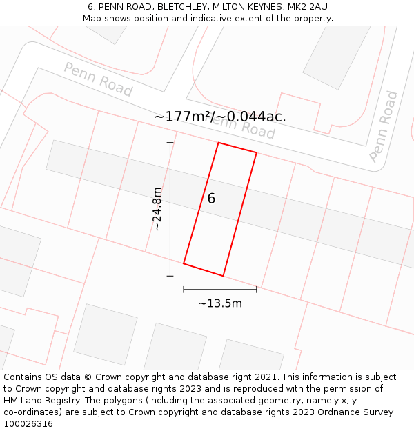 6, PENN ROAD, BLETCHLEY, MILTON KEYNES, MK2 2AU: Plot and title map