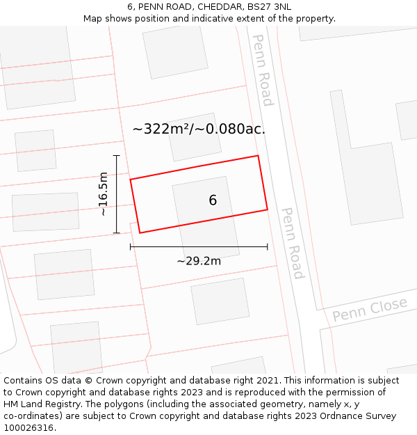 6, PENN ROAD, CHEDDAR, BS27 3NL: Plot and title map