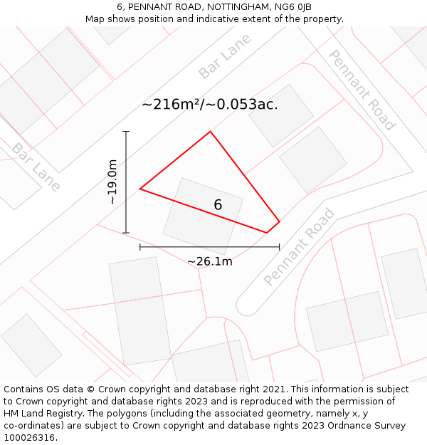 6, PENNANT ROAD, NOTTINGHAM, NG6 0JB: Plot and title map