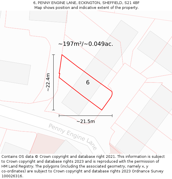 6, PENNY ENGINE LANE, ECKINGTON, SHEFFIELD, S21 4BF: Plot and title map