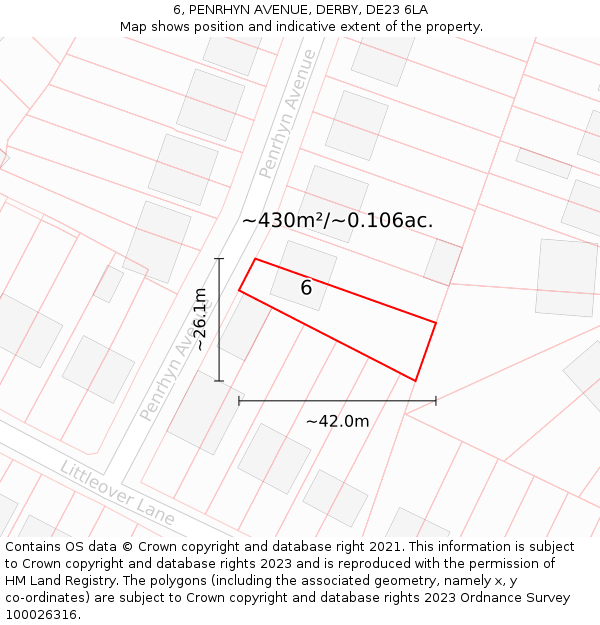 6, PENRHYN AVENUE, DERBY, DE23 6LA: Plot and title map