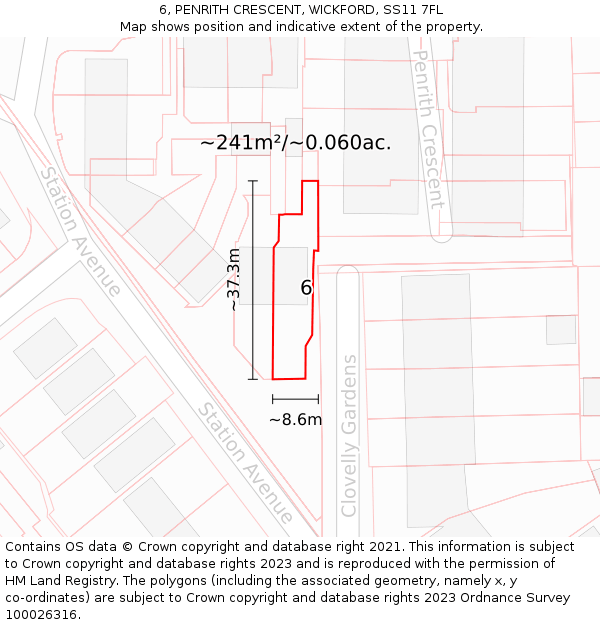 6, PENRITH CRESCENT, WICKFORD, SS11 7FL: Plot and title map