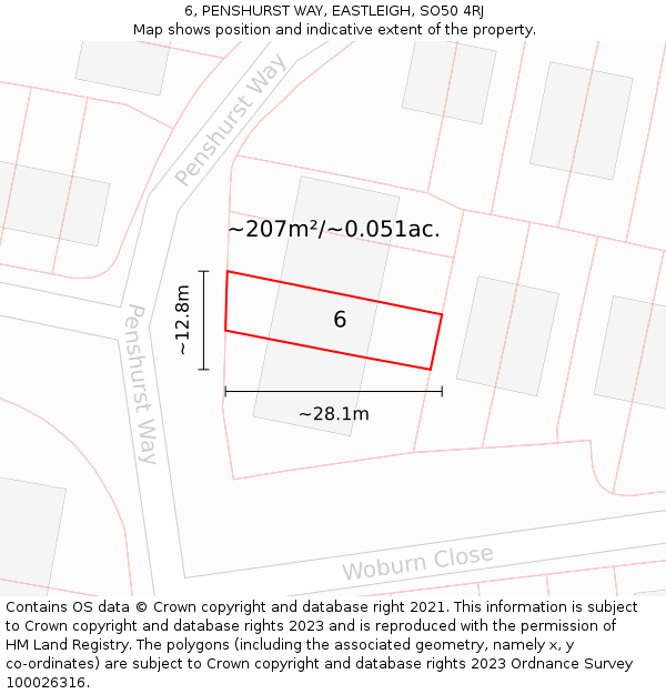 6, PENSHURST WAY, EASTLEIGH, SO50 4RJ: Plot and title map