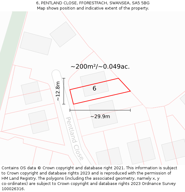 6, PENTLAND CLOSE, FFORESTFACH, SWANSEA, SA5 5BG: Plot and title map