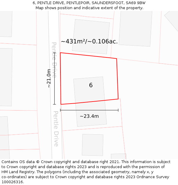 6, PENTLE DRIVE, PENTLEPOIR, SAUNDERSFOOT, SA69 9BW: Plot and title map